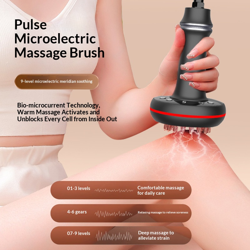 Electric Meridian Massage Brush – 9-Level Gua Sha Body Massager with Heat & Microcurrent for Full Body Slimming and Relaxation